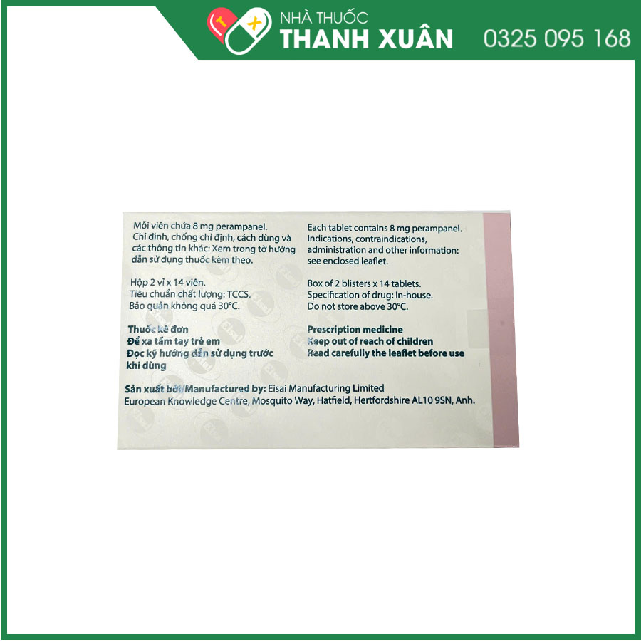 Fycompa 8mg điều trị bổ trợ cơn động kinh